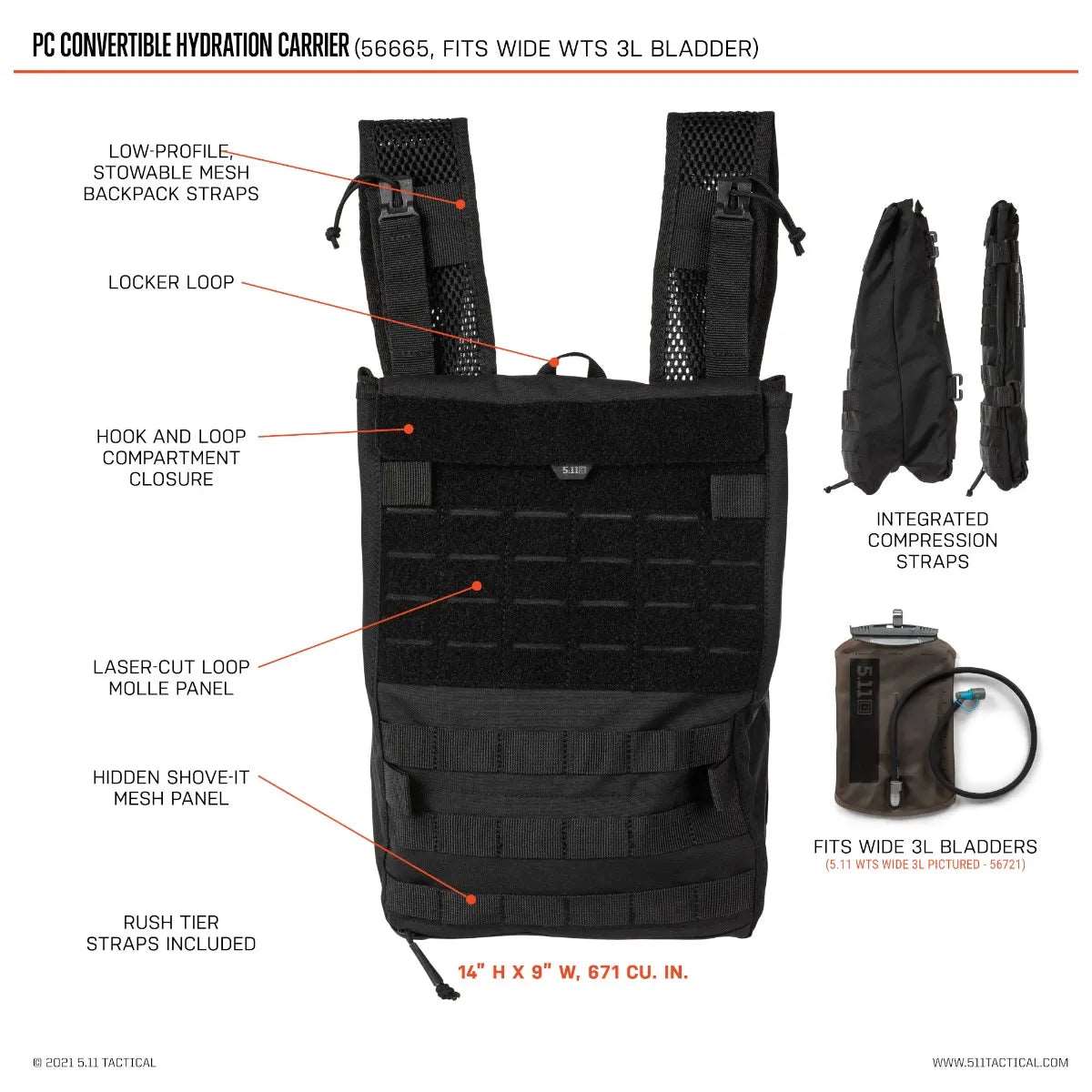 Hydration Packs - 5.11 Tactical PC Convertible Hydration Carrier