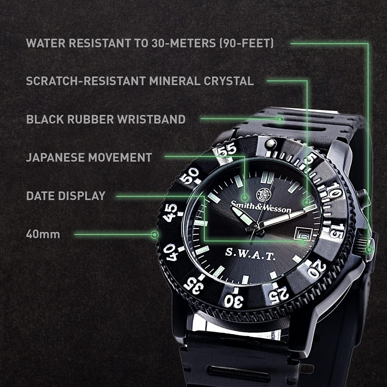 Smith & Wesson SWAT Watch w/ Rubber Wristband-Tac Essentials