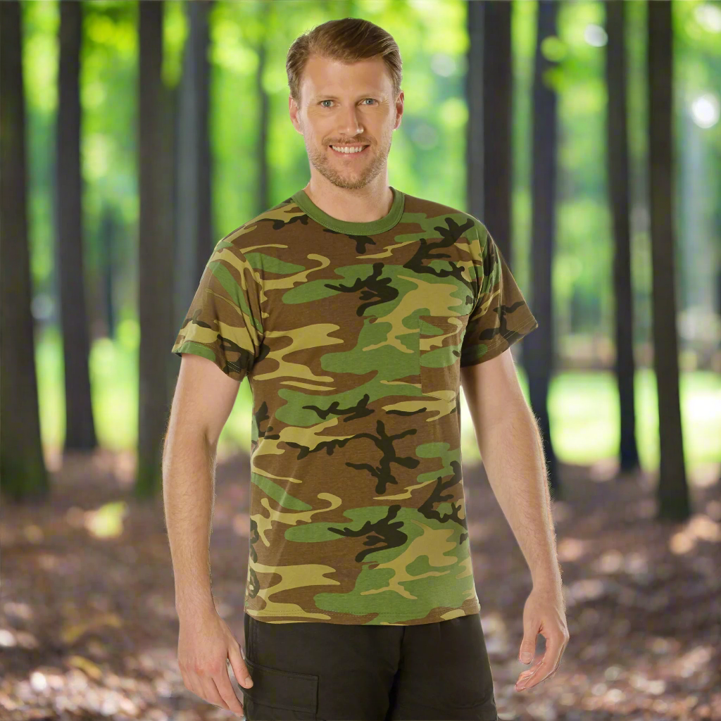 Rothco Woodland Camo T-Shirt with Pocket | Camouflage Tee