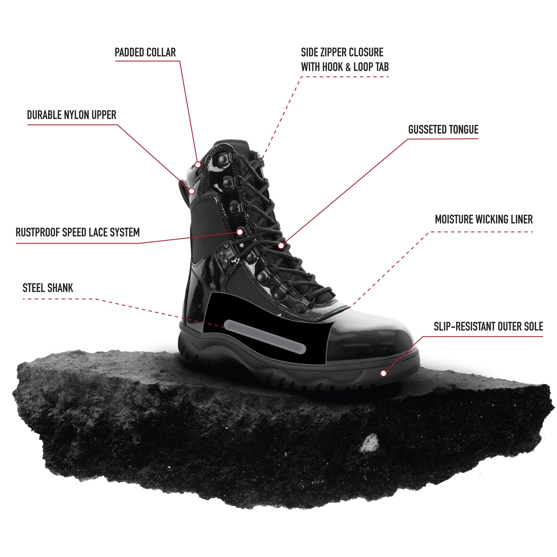 Rothco Forced Entry High-Gloss Tactical Boot – 8" Side Zipper