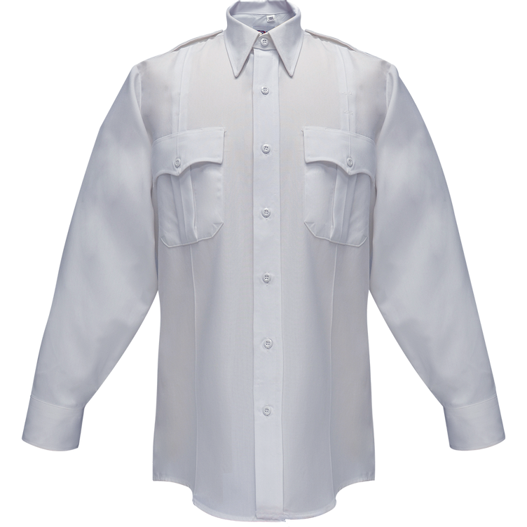 Long Sleeve Uniform Shirt - Flying Cross Command Long Sleeve Shirt W/ Zipper & Convertible Sport Collar - White