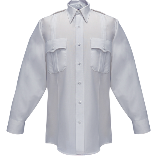 Long Sleeve Uniform Shirt - Flying Cross Command Long Sleeve Shirt W/ Zipper & Convertible Sport Collar - White