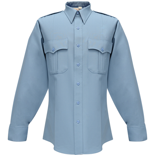 Long Sleeve Uniform Shirt - Flying Cross Command Long Sleeve Shirt W/ Zipper & Convertible Sport Collar - Brilliant Blue