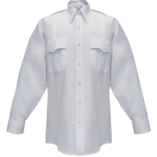 Flying Cross Duro Poplin Long Sleeve Shirt w/ Sewn-In Creases - White