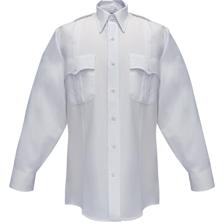 Long Sleeve Uniform Shirt - Flying Cross Duro Poplin Long Sleeve Shirt W/ Sewn-In Creases - White