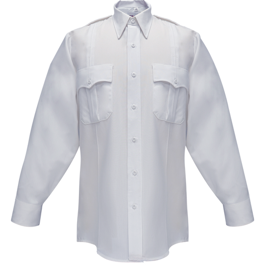 Long Sleeve Uniform Shirt - Flying Cross Duro Poplin Long Sleeve Shirt W/ Sewn-In Creases - White