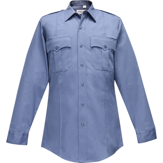 Flying Cross Duro Poplin Long Sleeve Shirt w/ Sewn-In Creases - Marine Blue