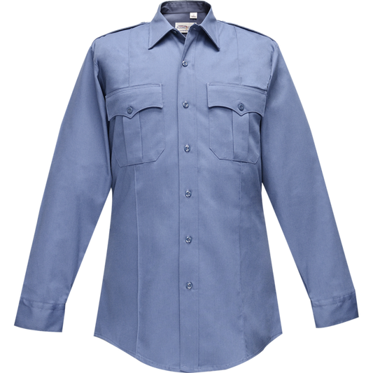 Long Sleeve Uniform Shirt - Flying Cross Duro Poplin Long Sleeve Shirt W/ Sewn-In Creases - Marine Blue