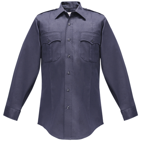 Long Sleeve Uniform Shirt - Flying Cross Duro Poplin Long Sleeve Shirt W/ Sewn-In Creases - Midnight Navy