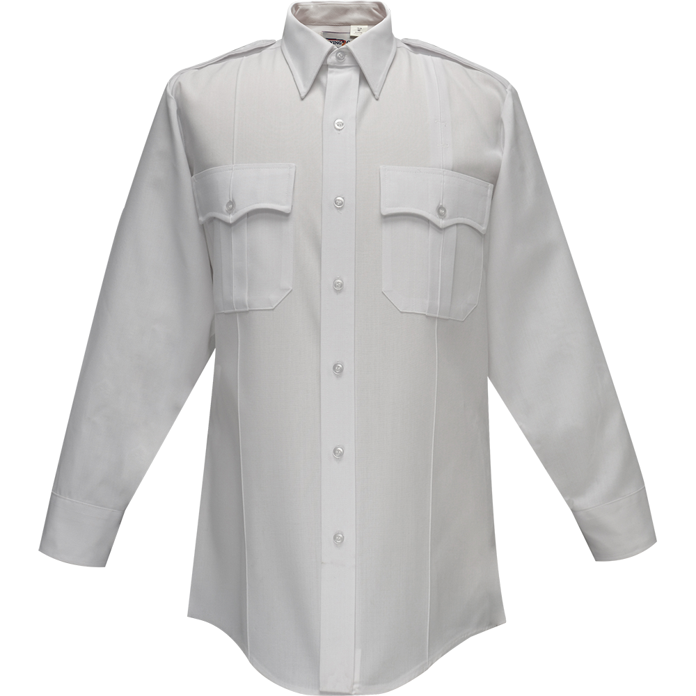 Long Sleeve Uniform Shirt - Flying Cross Deluxe Tropical Long Sleeve Shirt W/ Pleated Pockets - White