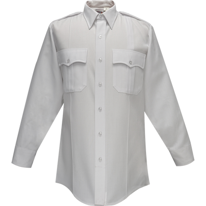 Long Sleeve Uniform Shirt - Flying Cross Deluxe Tropical Long Sleeve Shirt W/ Pleated Pockets - White