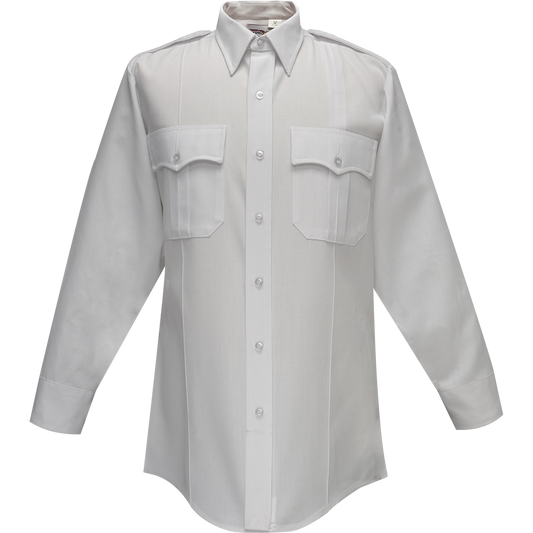 Long Sleeve Uniform Shirt - Flying Cross Deluxe Tropical Long Sleeve Shirt W/ Pleated Pockets - White