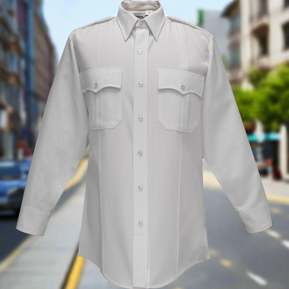 Long Sleeve Uniform Shirt - Flying Cross Deluxe Tropical Long Sleeve Shirt W/ Pleated Pockets - White