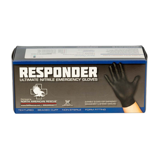 First Aid - North American Rescue Responder Black Nitrile Gloves - Box Of 100
